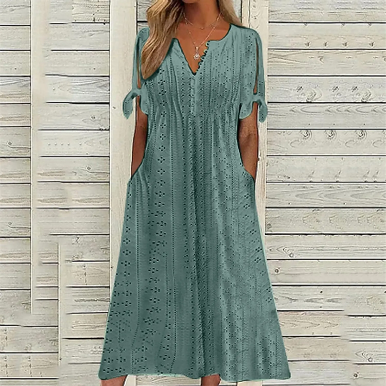 Summer Dresses for Women 2025 Casual Button Up Short Sleeve Eyelet Dress for Women Boho Tshirt Dress Beach Vacation Sundress