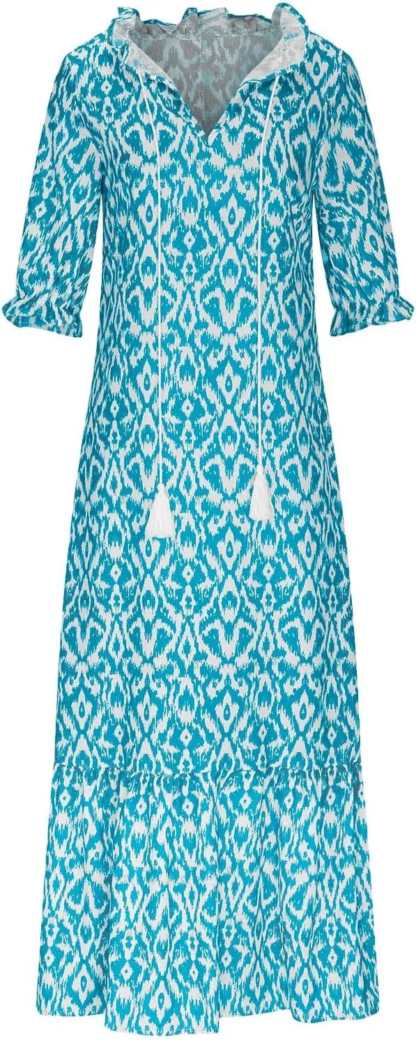 Summer Dresses for Women 2025 Floral Half Sleeve V Neck Maxi Dress Flowy Boho Beach Dresses Vacation Long Casual Dress