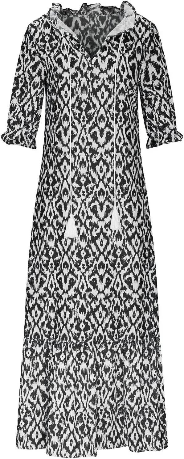 Summer Dresses for Women 2025 Short Sleeve Boho Maxi Dress V Neck Floral Sundress Casual Beach Vacation Outfits Clothes
