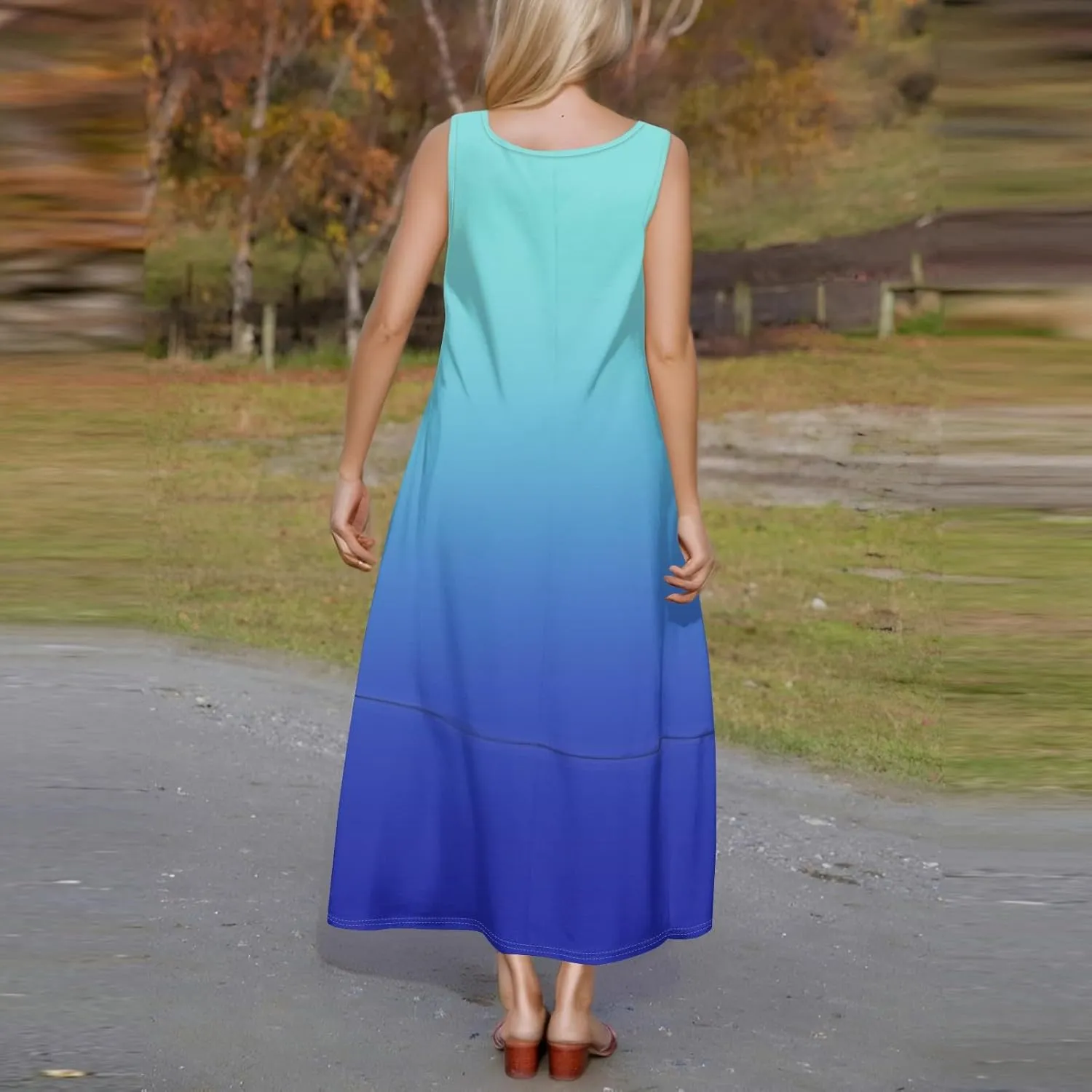 Summer Maxi Dress Women's 2025 Summer Casual Maxi Sundress Beach Gradient Crew Neck Sleeveless Loose Tank Dress