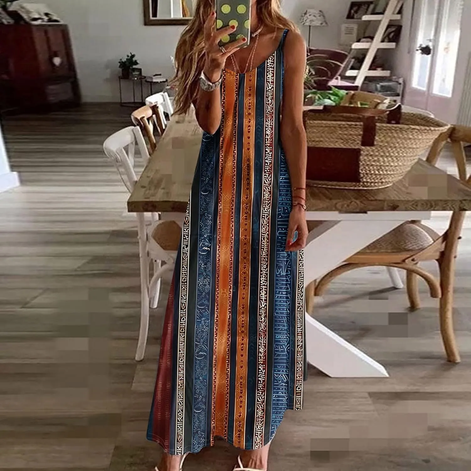 Summer Maxi Dresses for Women Spaghetti Strap Dress Fashion V Neck Floral Print Sundresses 2025 Beach Vacation Outfit