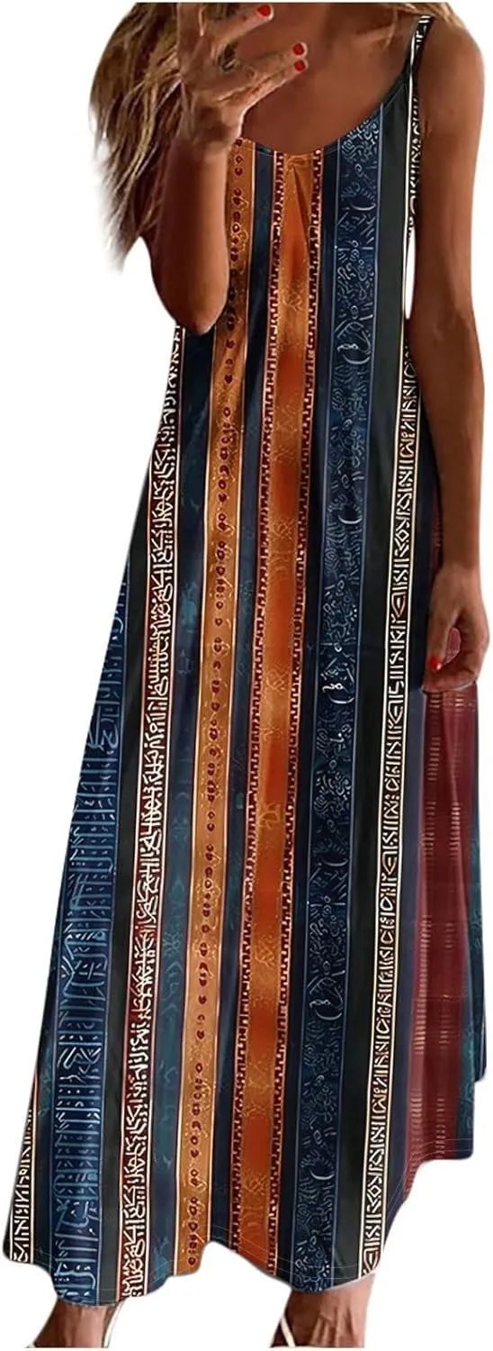 Summer Maxi Dresses for Women Spaghetti Strap Dress Fashion V Neck Floral Print Sundresses 2025 Beach Vacation Outfit