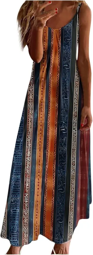 Summer Maxi Dresses for Women Spaghetti Strap Dress Fashion V Neck Floral Print Sundresses 2025 Beach Vacation Outfit