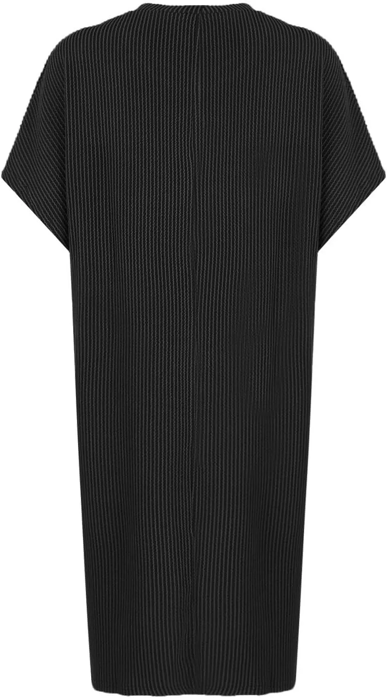Summer Tshirt Dress Women Trendy Short Sleeve Loose Shift Dresses Casual Striped Textured Ribbed Mini T Shirt Dresses