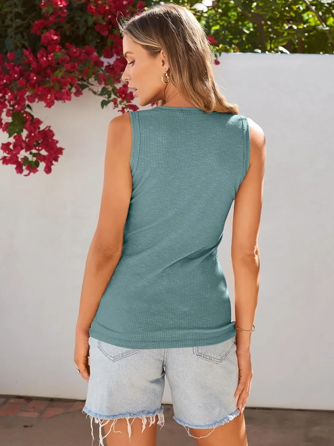 SUNBS 3 Pack Women Tank Tops Ribbed Summer Sexy Sleeveless Basic Cami Top Trendy Slim Henley Button Down Blouses 2025