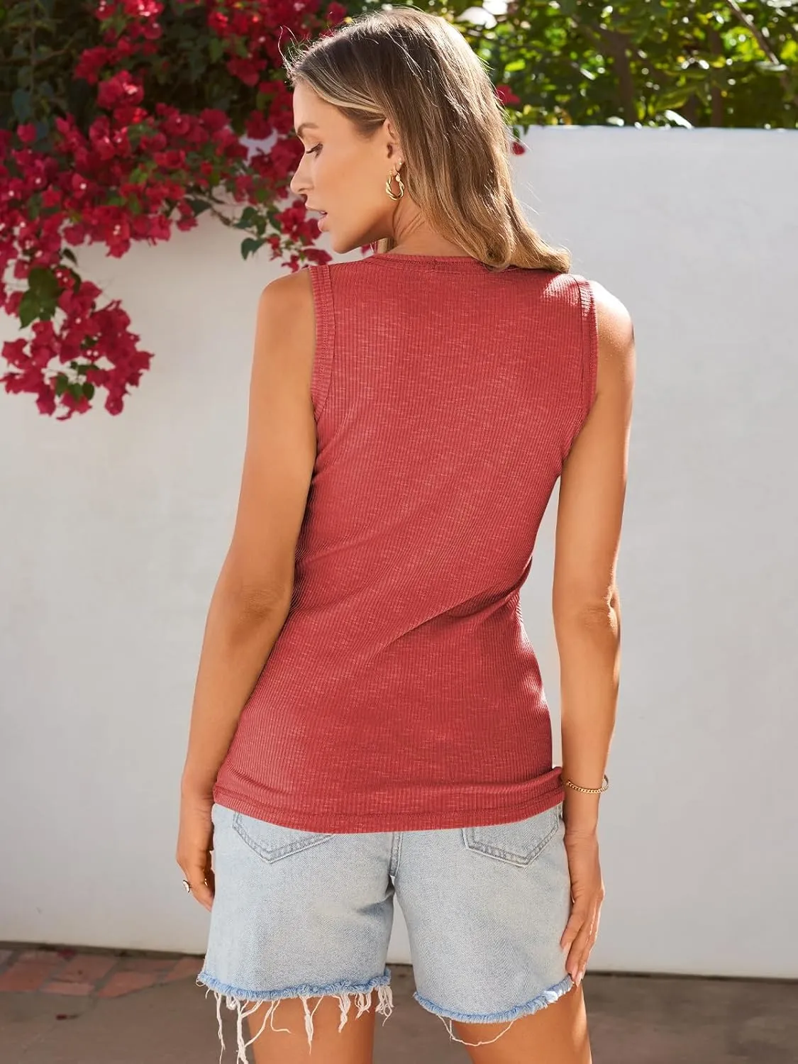 SUNBS 3 Pack Women Tank Tops Ribbed Summer Sexy Sleeveless Basic Cami Top Trendy Slim Henley Button Down Blouses 2025