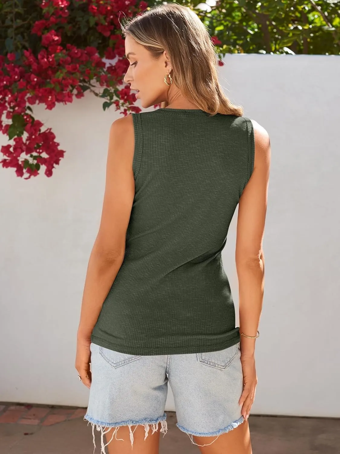 SUNBS 3 Pack Women Tank Tops Ribbed Summer Sexy Sleeveless Basic Cami Top Trendy Slim Henley Button Down Blouses 2025
