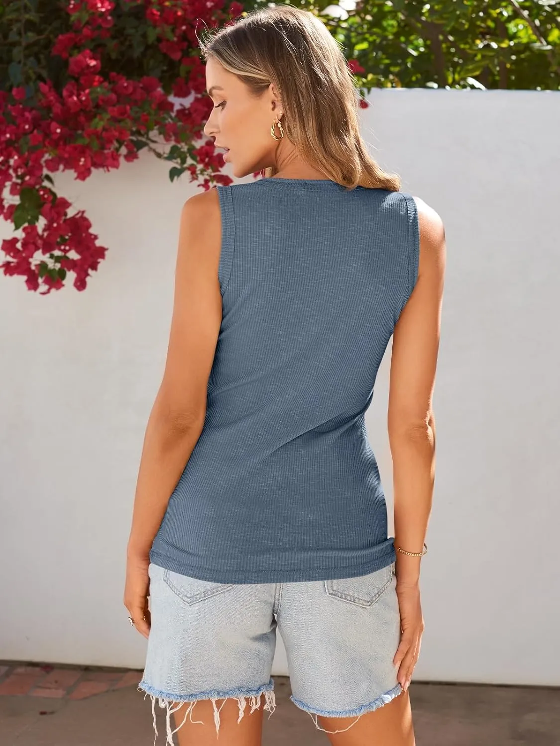 SUNBS 3 Pack Women Tank Tops Ribbed Summer Sexy Sleeveless Basic Cami Top Trendy Slim Henley Button Down Blouses 2025