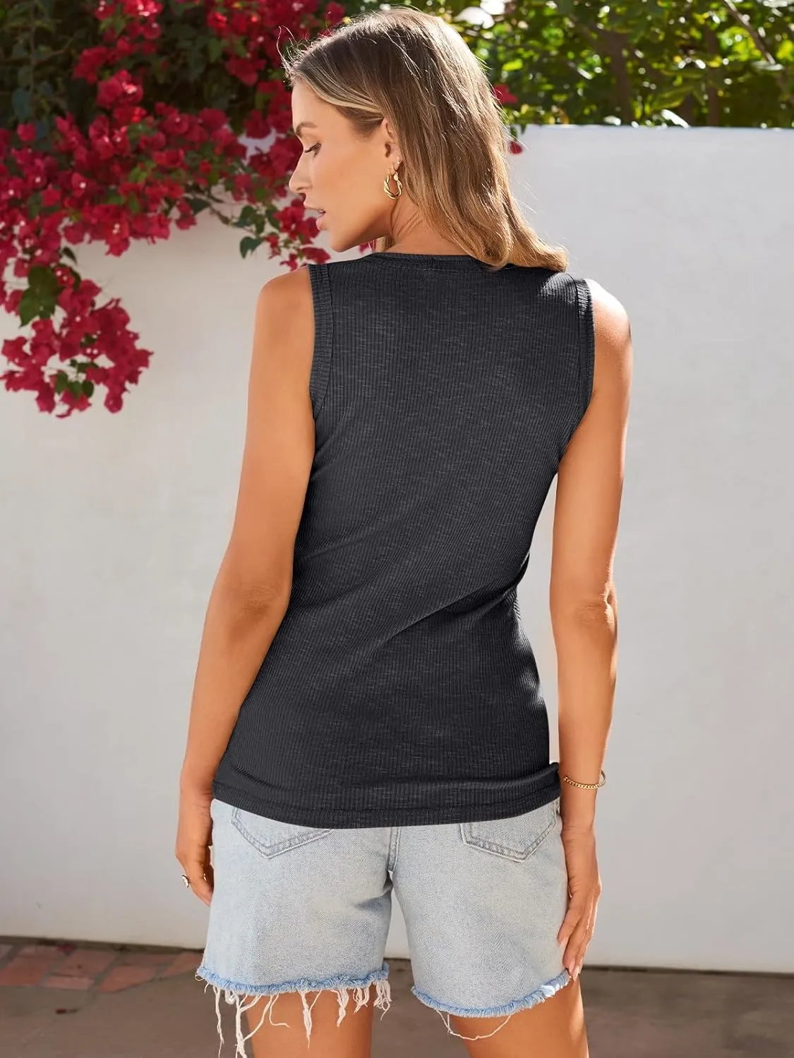 SUNBS 3 Pack Women Tank Tops Ribbed Summer Sexy Sleeveless Basic Cami Top Trendy Slim Henley Button Down Blouses 2025
