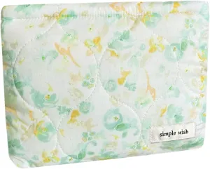 Sunwel Fashion Cute Quilted Cosmetic Bag for Women Girls, Floral Coquette Aesthetic Make Up Bags (green/yellow)