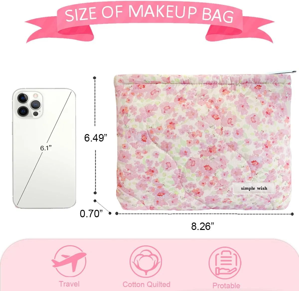 Sunwel Fashion Cute Quilted Cosmetic Bag for Women Girls, Floral Coquette Aesthetic Make Up Bags (pink)