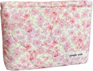 Sunwel Fashion Cute Quilted Cosmetic Bag for Women Girls, Floral Coquette Aesthetic Make Up Bags (pink)