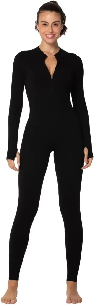 Sunzel Long Sleeve Jumpsuits for Women, Ribbed One Piece Casual Yoga Workout Zip Front Bodycon, Legging Fit & Thumbhole