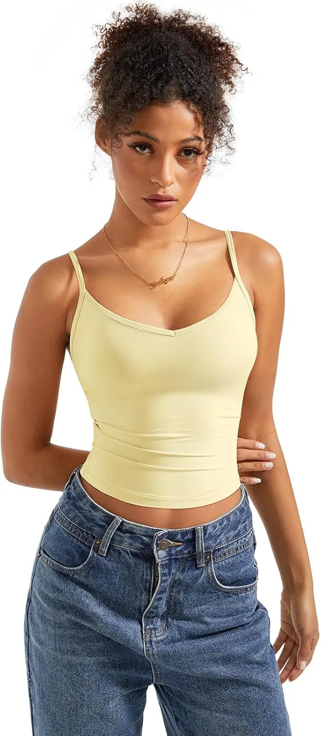 SUUKSESS Women Sexy V Neck Tank Tops Y2K Going Out Top Fitted Basic Cami Shirts