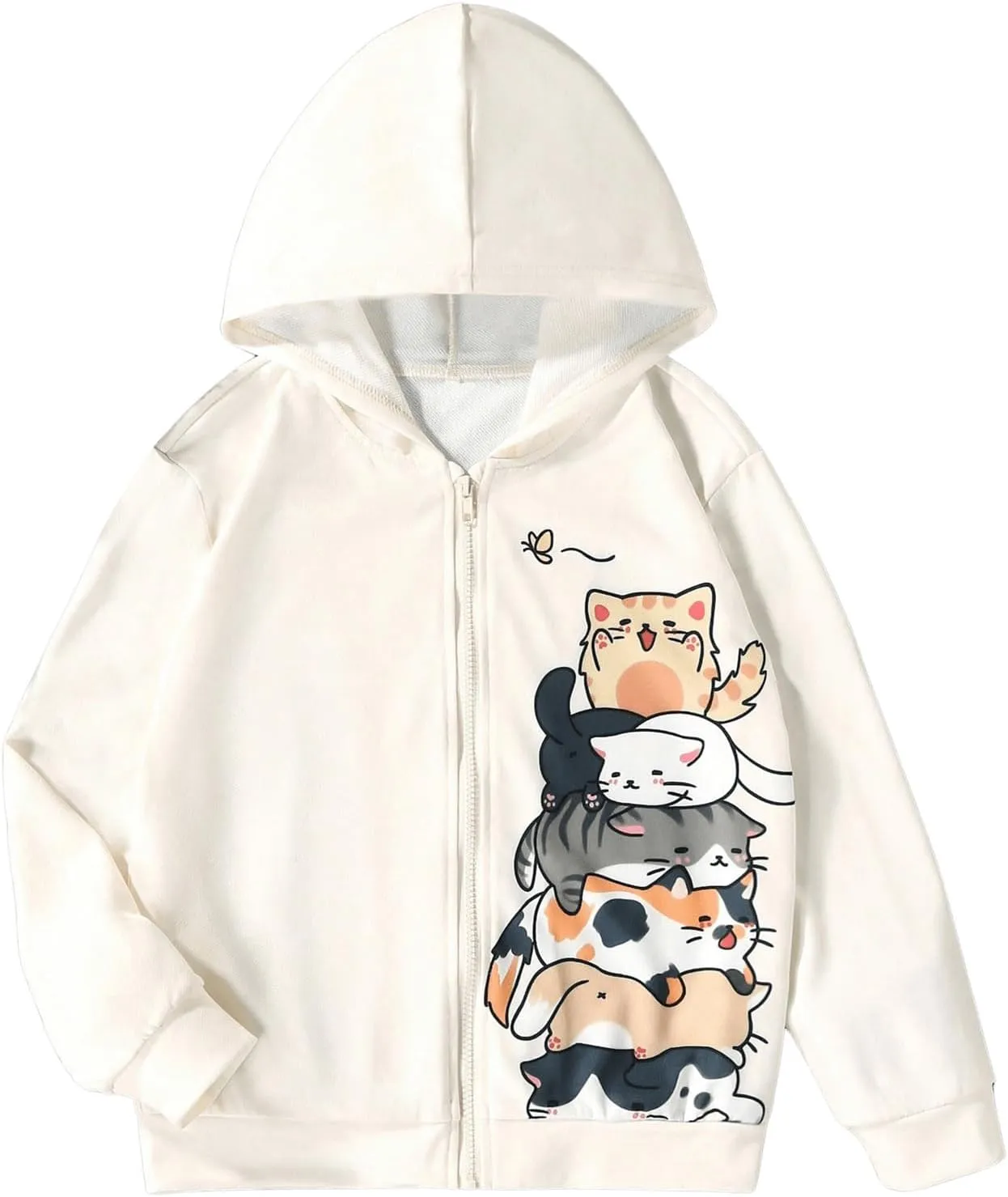 SweatyRocks Girl's Cartoon Graphic Zip Up Hoodies Long Sleeve Sweatshirts Outwear