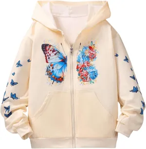 SweatyRocks Girl's Cartoon Graphic Zip Up Hoodies Long Sleeve Sweatshirts Outwear
