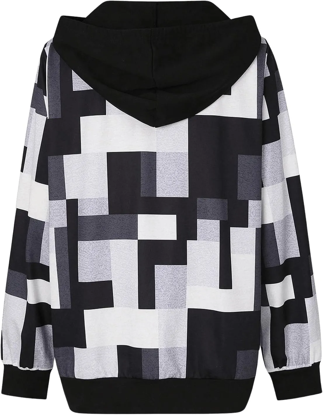 SweatyRocks Women's Plus Size Zip Up Hoodies Geometric Print Drawstring Collar Hooded Sweatshirt