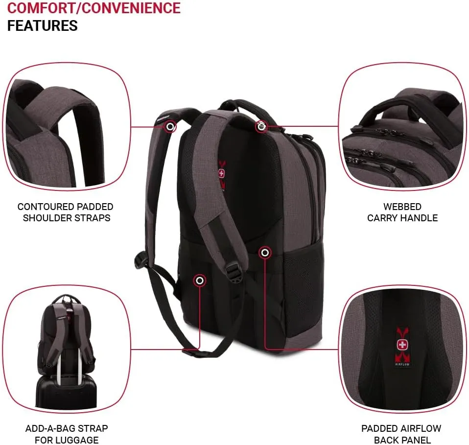 SwissGear 5668 Laptop Backpack, Dark Grey Heather, 18.25 Inches