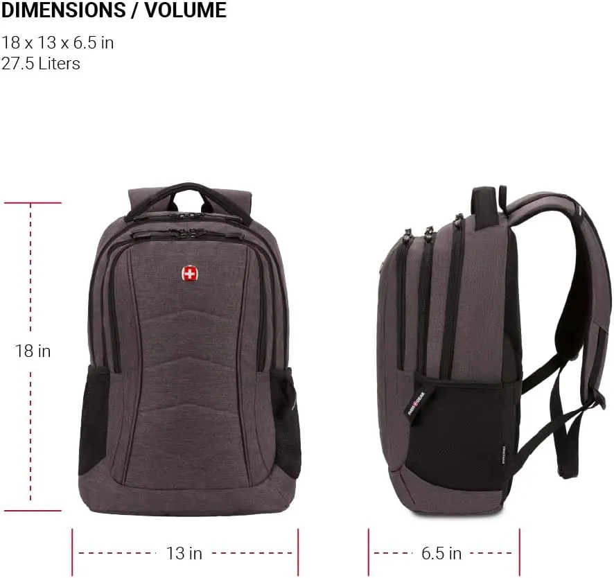 SwissGear 5668 Laptop Backpack, Dark Grey Heather, 18.25 Inches