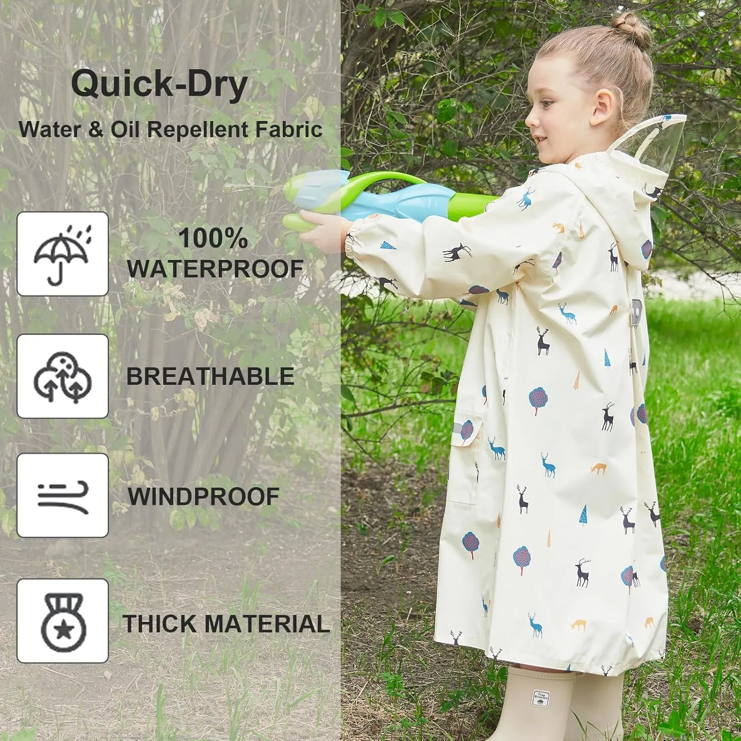 Toddler Kids Raincoat Boys Girls Rain Jacket Waterproof Rain Poncho Reusable Outwear Rainwear Rain Suit