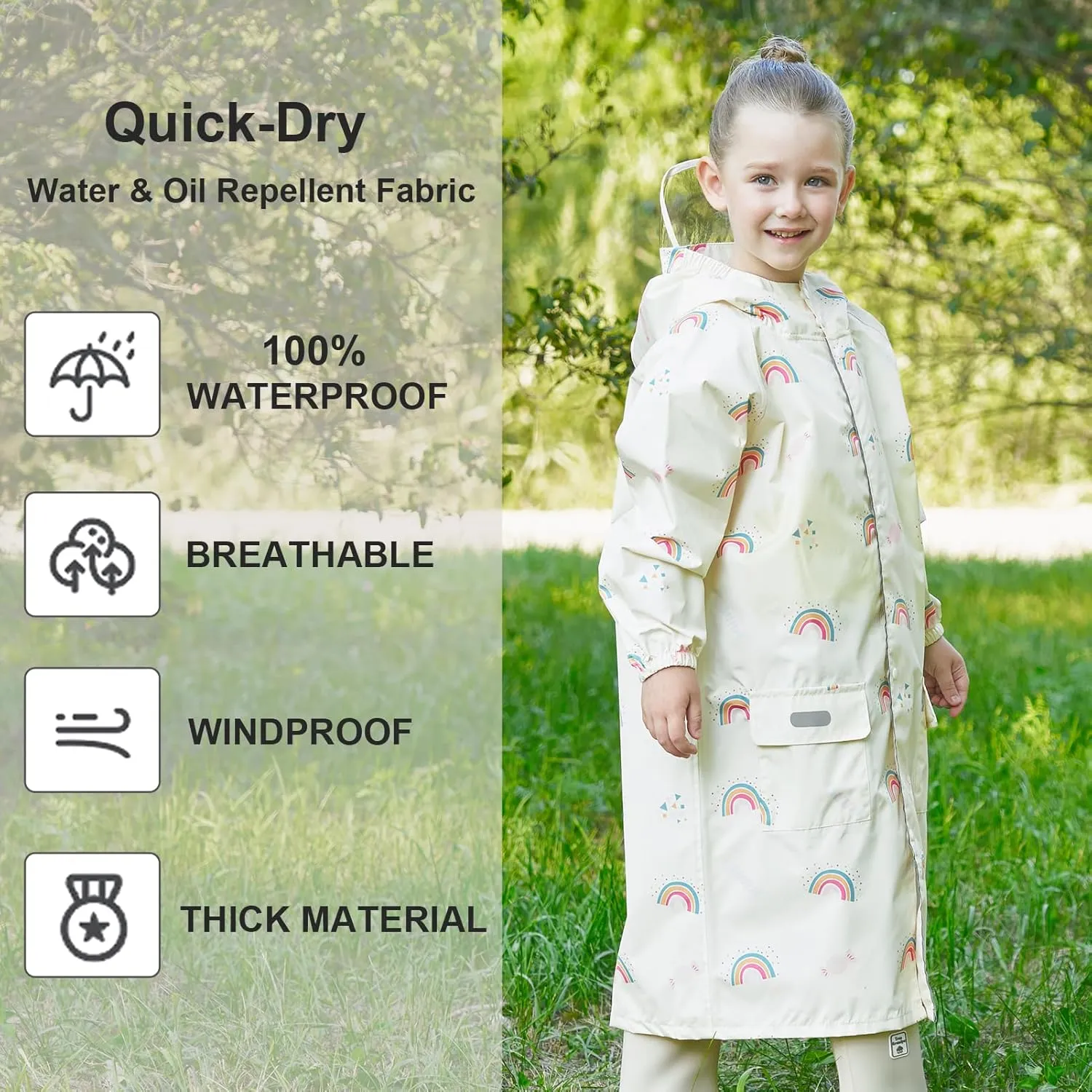 Toddler Kids Raincoat Boys Girls Rain Jacket Waterproof Rain Poncho Reusable Outwear Rainwear Rain Suit