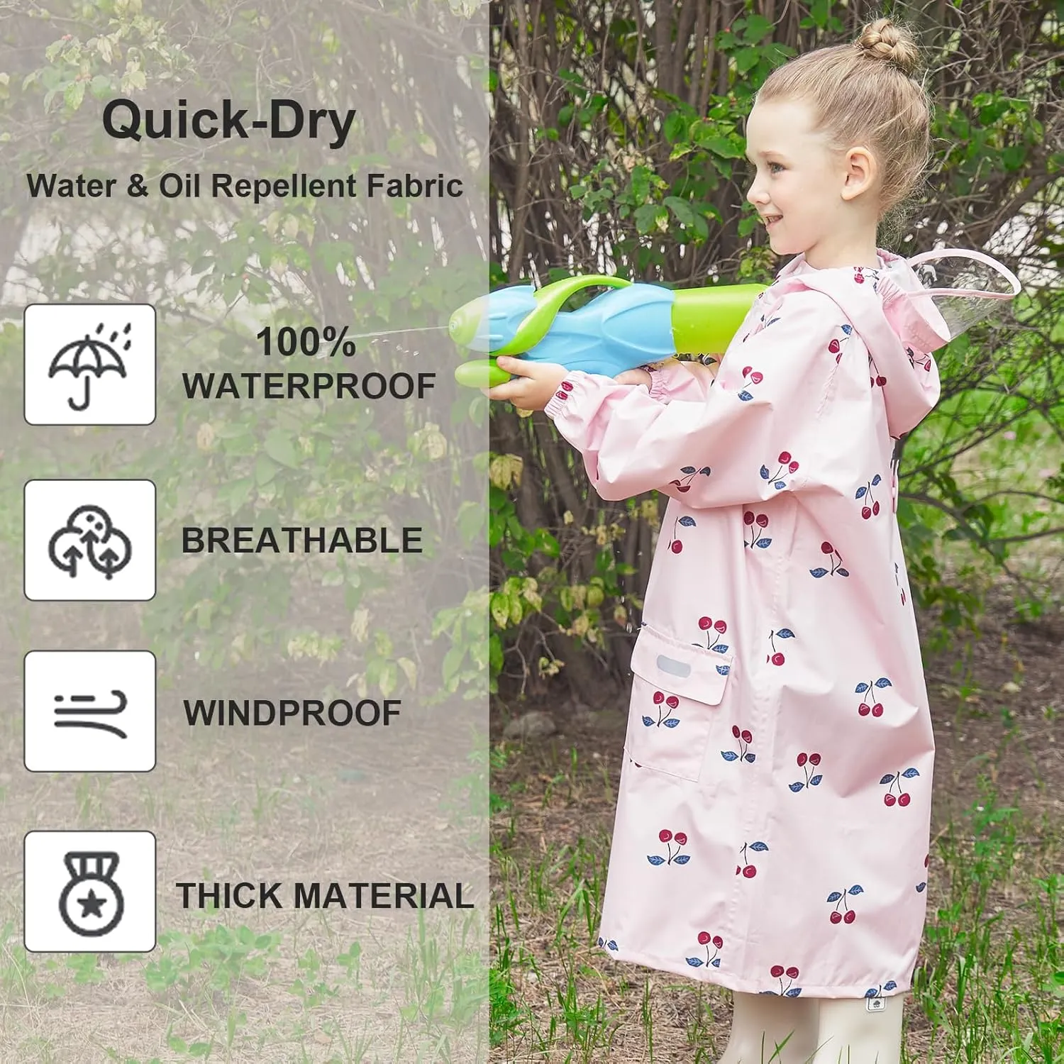 Toddler Kids Raincoat Boys Girls Rain Jacket Waterproof Rain Poncho Reusable Outwear Rainwear Rain Suit