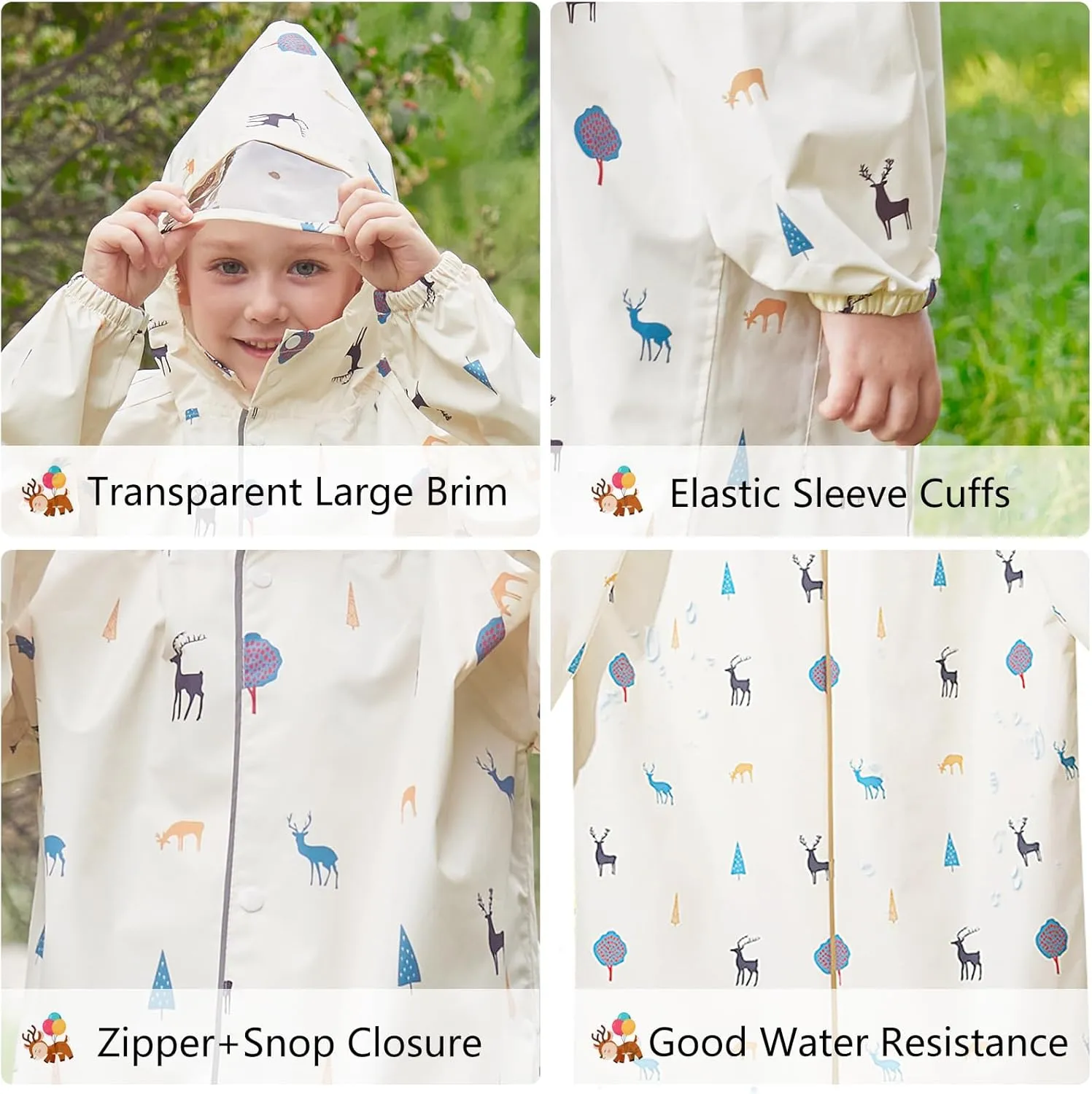 Toddler Kids Raincoat Boys Girls Rain Jacket Waterproof Rain Poncho Reusable Outwear Rainwear Rain Suit