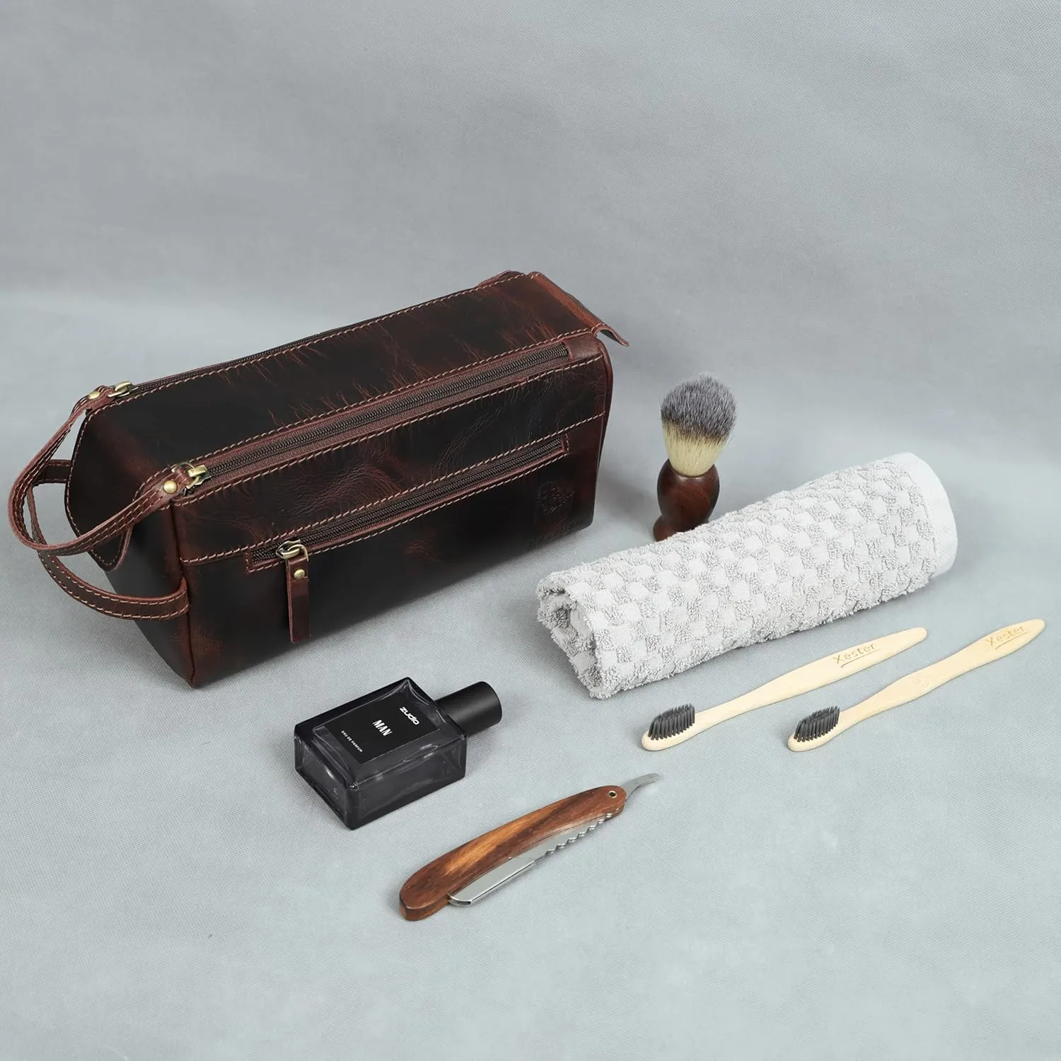 Toiletry Bag | Leather Dopp Kit for Men & Women  Water-Resistant, Durable & Stylish  Travel Organizer with Multiple Compartments | Grooming Essentials, Shaving & Makeup Pouch (Brown)