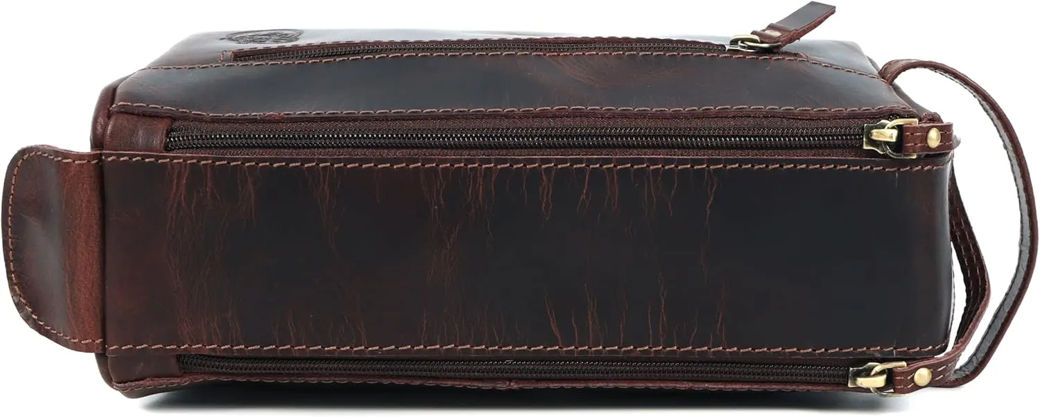 Toiletry Bag | Leather Dopp Kit for Men & Women  Water-Resistant, Durable & Stylish  Travel Organizer with Multiple Compartments | Grooming Essentials, Shaving & Makeup Pouch (Brown)