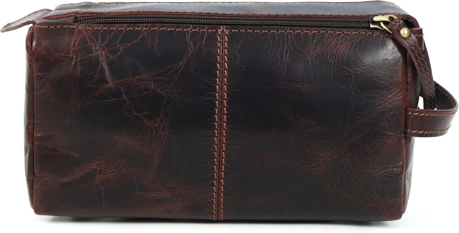 Toiletry Bag | Leather Dopp Kit for Men & Women  Water-Resistant, Durable & Stylish  Travel Organizer with Multiple Compartments | Grooming Essentials, Shaving & Makeup Pouch (Brown)