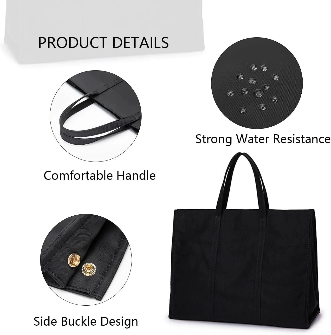 Tote Bag Handbag Shoulder Bag Satchel Purses For Ladies Women (Black-nylon)