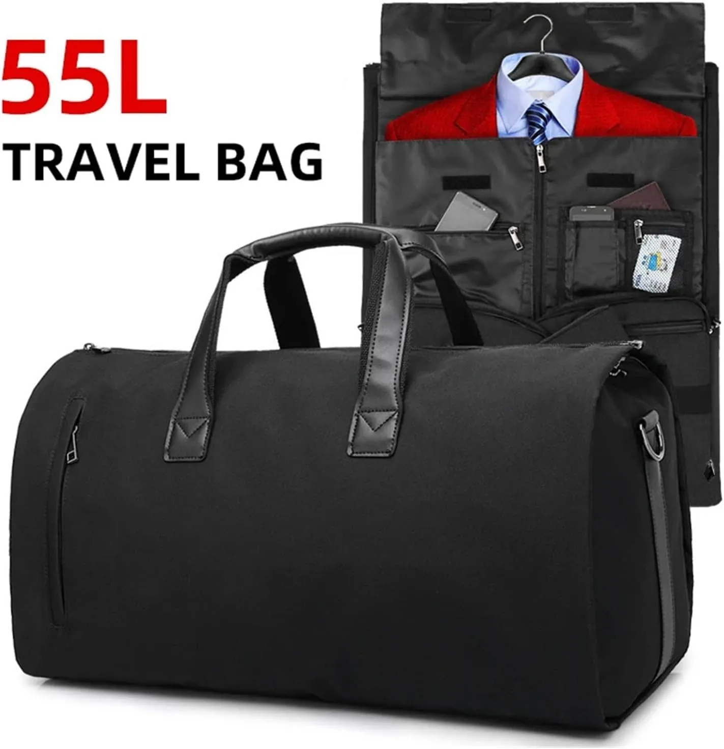 Travel Bag Convertible Garment Bags For Travel Large Capacity Duffel Bag With Shoe Pouch Weekend Business Trip Luggage Carry On Tote(Black Gray)
