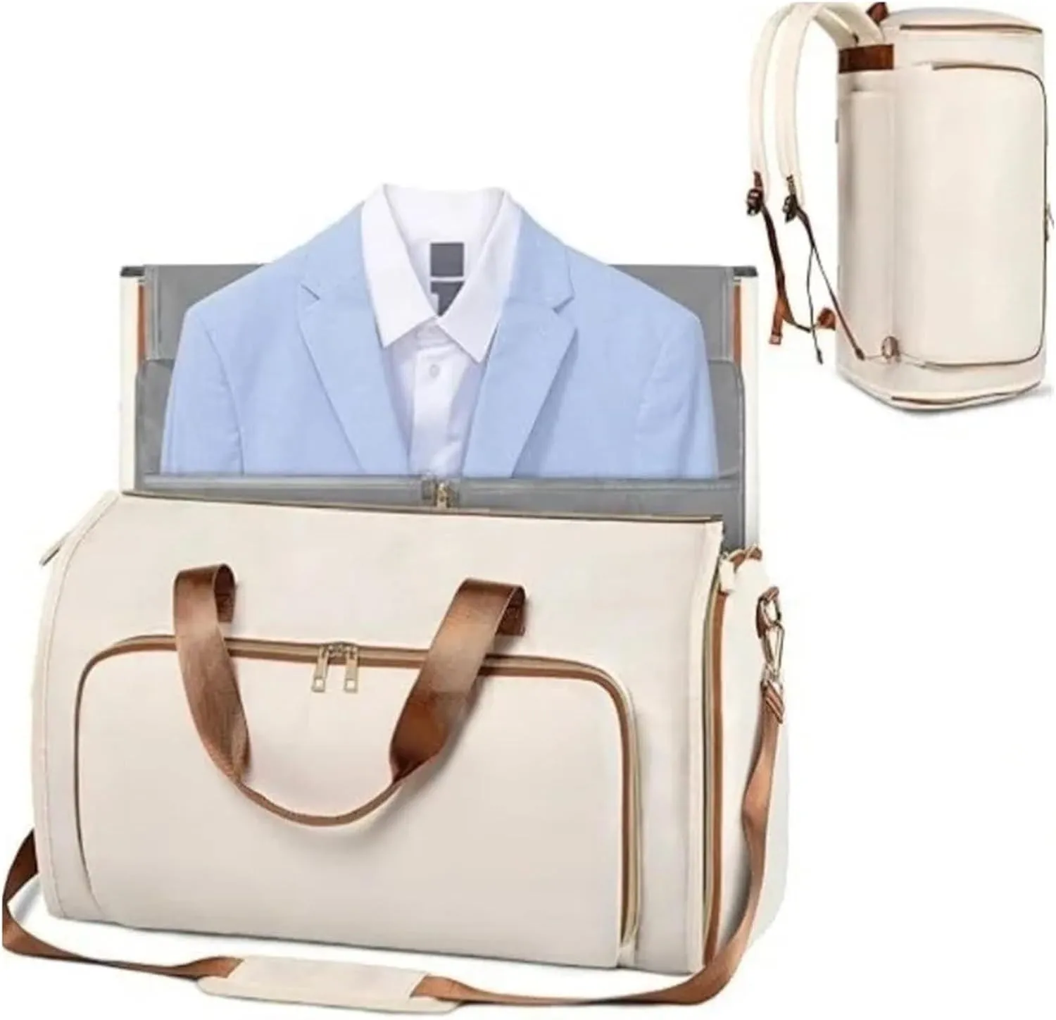Travel Bag Travel Suit Bag Convertible Garment Bag Wearable Folding Storage Hanging Clothes Bag Crossbody Backpacks(BEIGE)