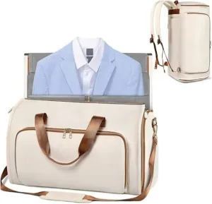 Travel Bag Travel Suit Bag Convertible Garment Bag Wearable Folding Storage Hanging Clothes Bag Crossbody Backpacks(BEIGE)