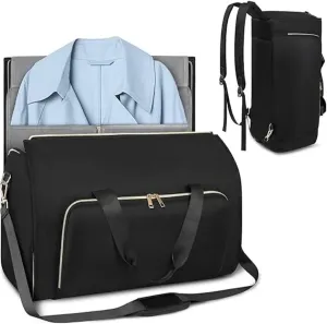 Travel Bag Travel Suit Bag Convertible Garment Bag Wearable Folding Storage Hanging Clothes Bag Crossbody Backpacks(BLACK)