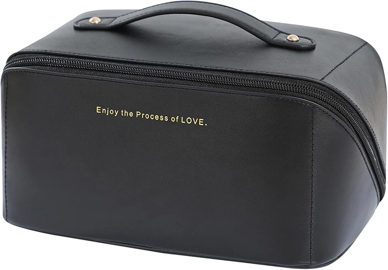 Travel Makeup Bag - Cosmetic Bags for Women, Waterproof PU Leather Travel Toiletry Bag Skincare Bag with Portable Handle, Large Opening Makeup Organizer Bag for Essentials