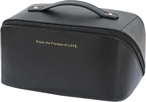 Travel Makeup Bag - Cosmetic Bags for Women, Waterproof PU Leather Travel Toiletry Bag Skincare Bag with Portable Handle, Large Opening Makeup Organizer Bag for Essentials