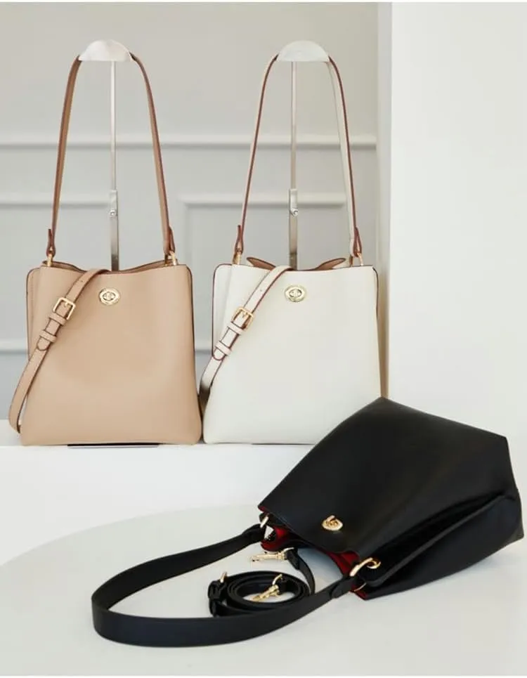 Trendy Bucket Bags Women 2025 Spring Vegan Leather Shoulder Crossbody Purses Satchel Hobo Handbags Removeable Strap