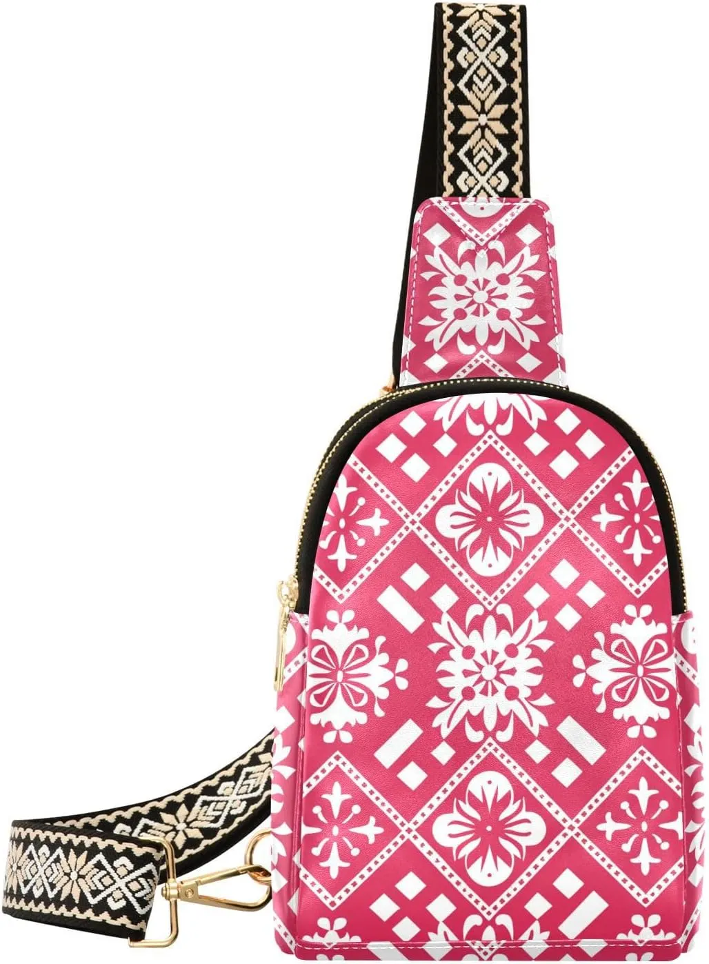 trendy Peach White Floral leather fanny pack cute bag purses for women for day pack