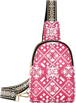 trendy Peach White Floral leather fanny pack cute bag purses for women for day pack