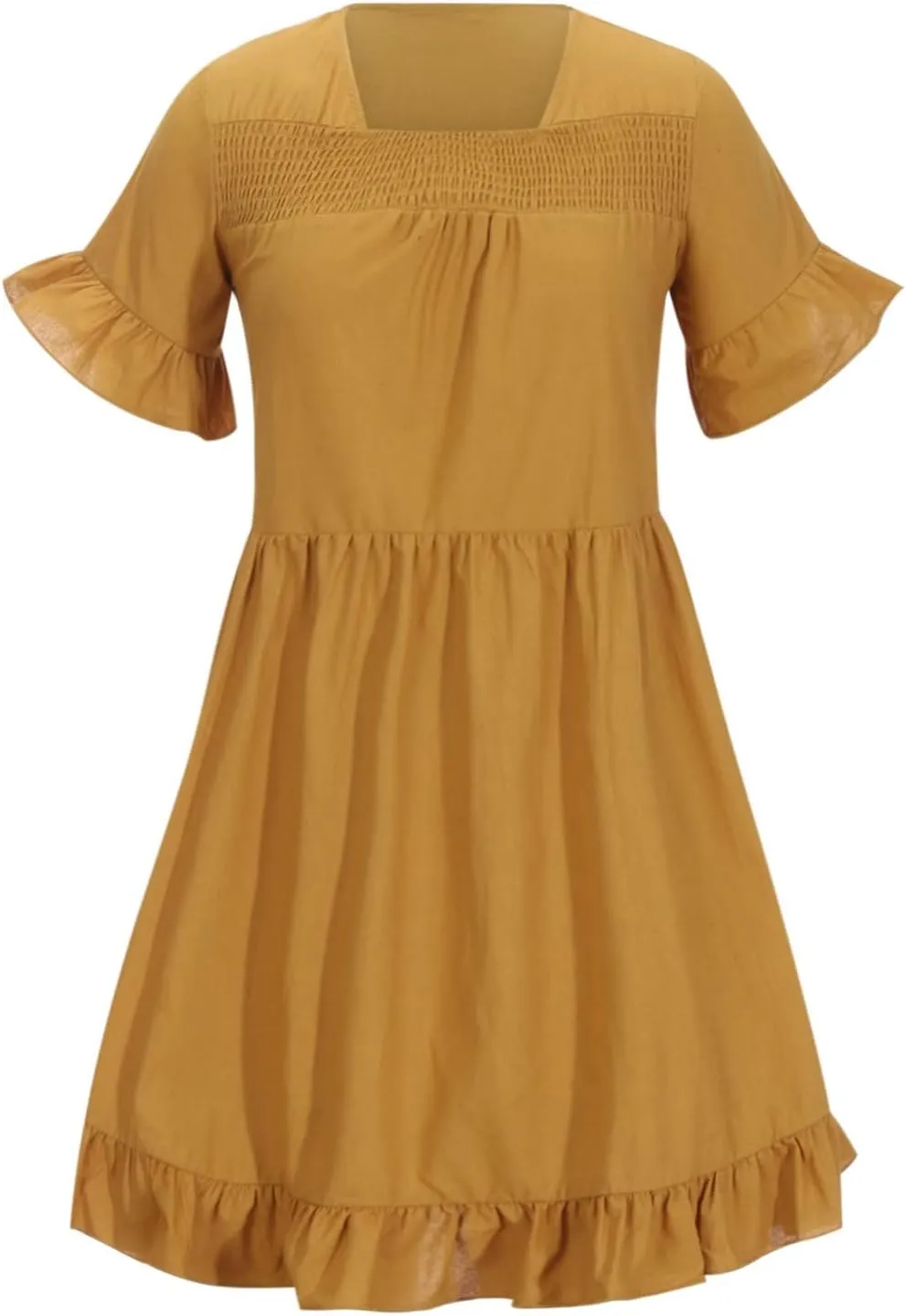 tuduoms Womens Cotton Babydoll Mini Dress U Neck Short Sleeve Ruffle Pleated Tiered Swing Tunic Casual Loose Shift Dresses