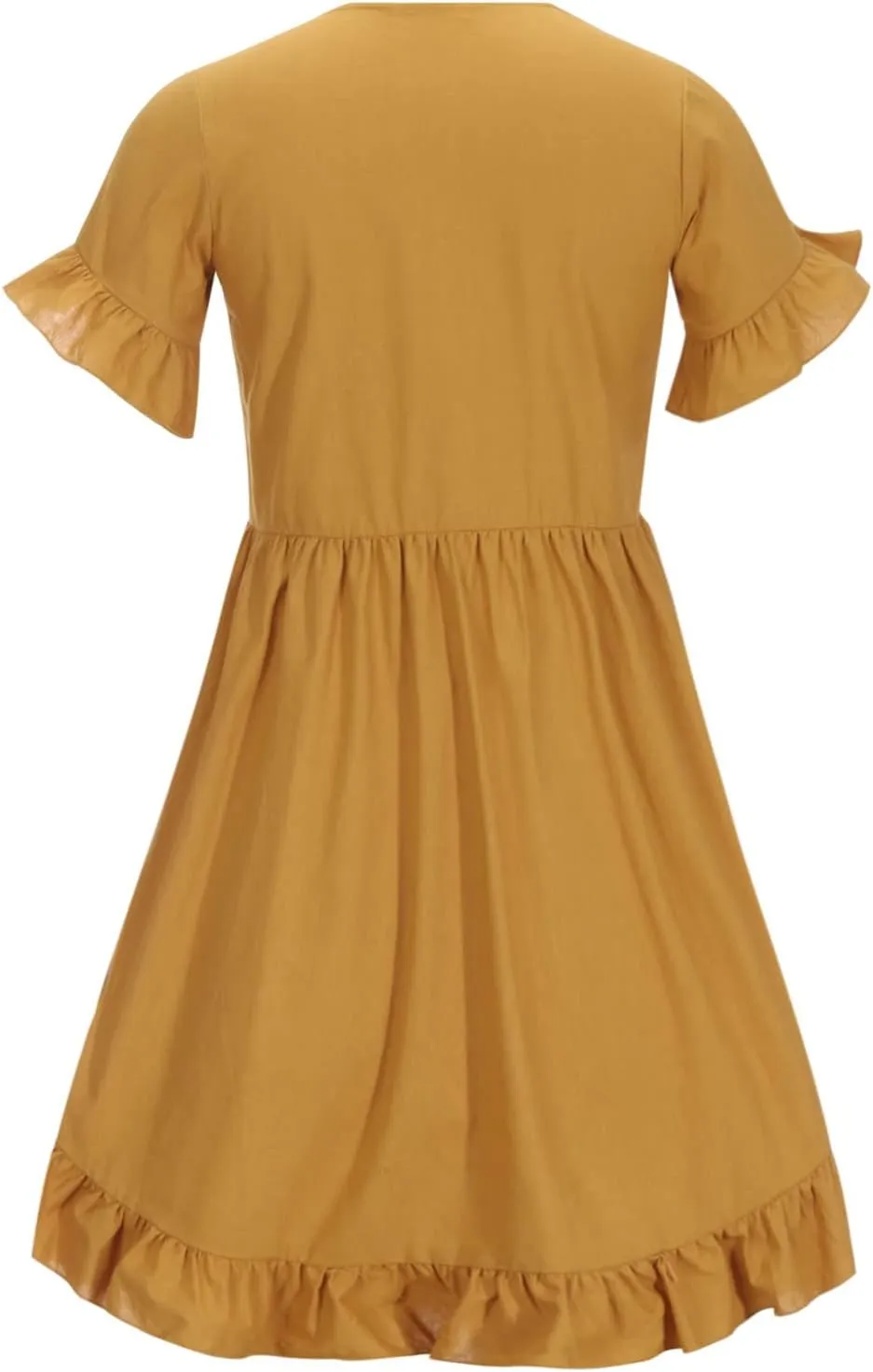 tuduoms Womens Cotton Babydoll Mini Dress U Neck Short Sleeve Ruffle Pleated Tiered Swing Tunic Casual Loose Shift Dresses