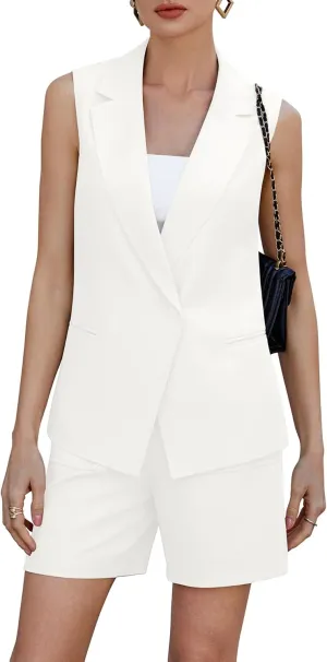 Two Piece Sets for Women Blazer Suit Asymmetrical Vest Notched Collar Summer Shorts Business Casual Outfits