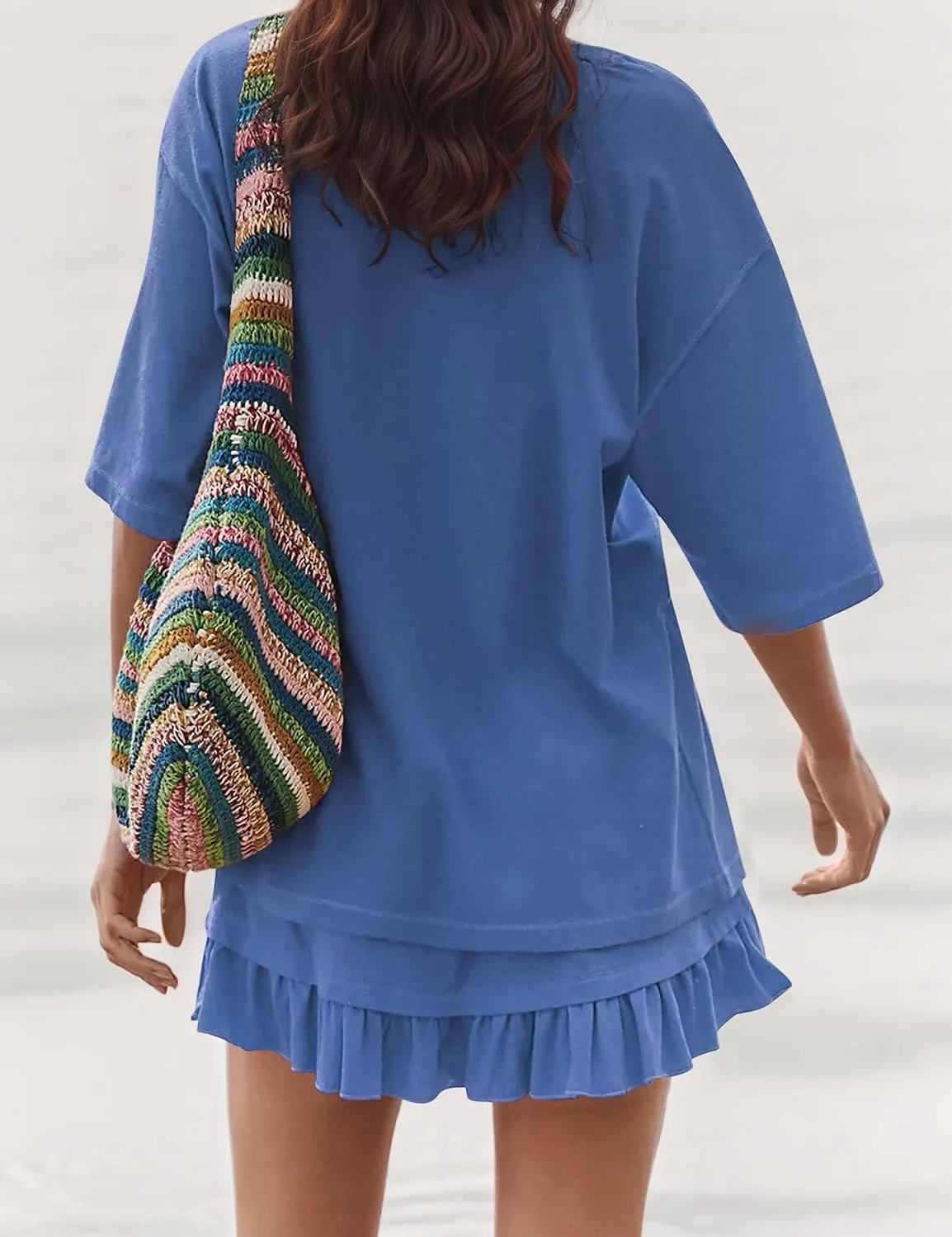 Two Piece Skirt Set for Women Summer Casual Short Sleeve Tops Peplum Pleated Mini Skorts Going Out Lounge Outfits