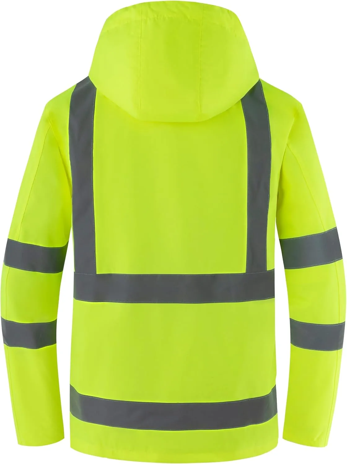 Ubon Men's Reflective Rain Jacket, Waterproof Hi Vis Rain Coat Safety High Visibility Raincoat with Detachable Hood