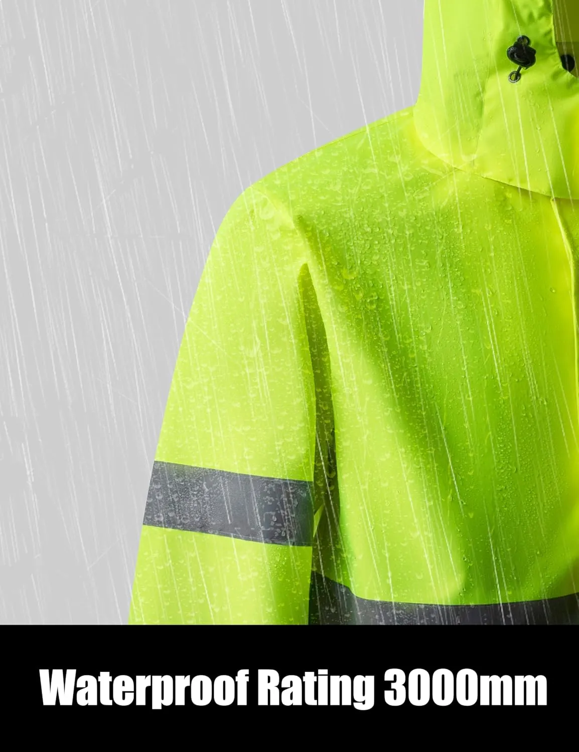 Ubon Men's Reflective Rain Jacket, Waterproof Hi Vis Rain Coat Safety High Visibility Raincoat with Detachable Hood