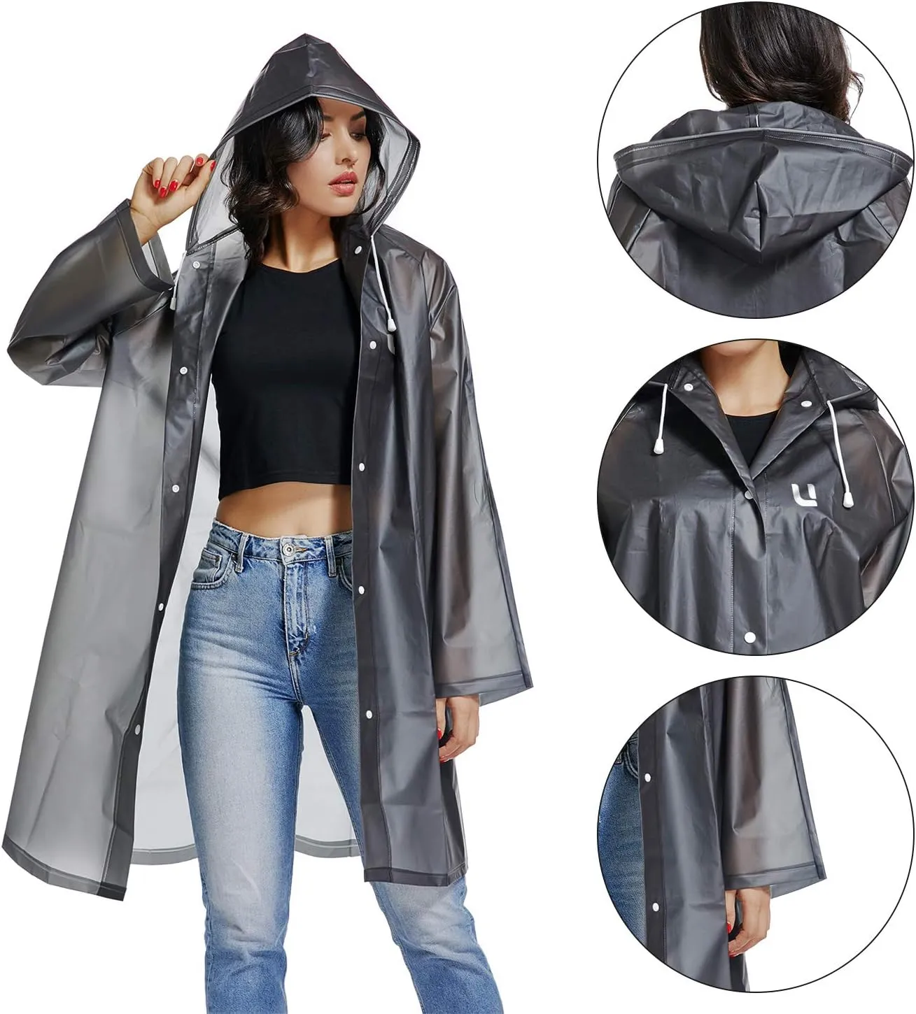 UNIQUEBELLA EVA Raincoat Waterproof Rain Poncho Reusable Unisex for Women Long Rain Cape
