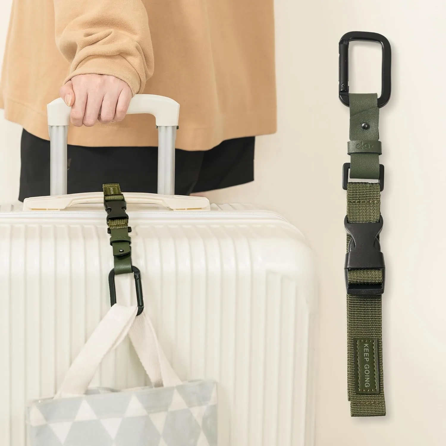 Universal Luggage Strap with Buckle Ring for Travel Essentials, Woven Strap with Premium Leather, Luggage Strap for Suitcases, Adjustable Buckle, Clip and Go,Mountain Green