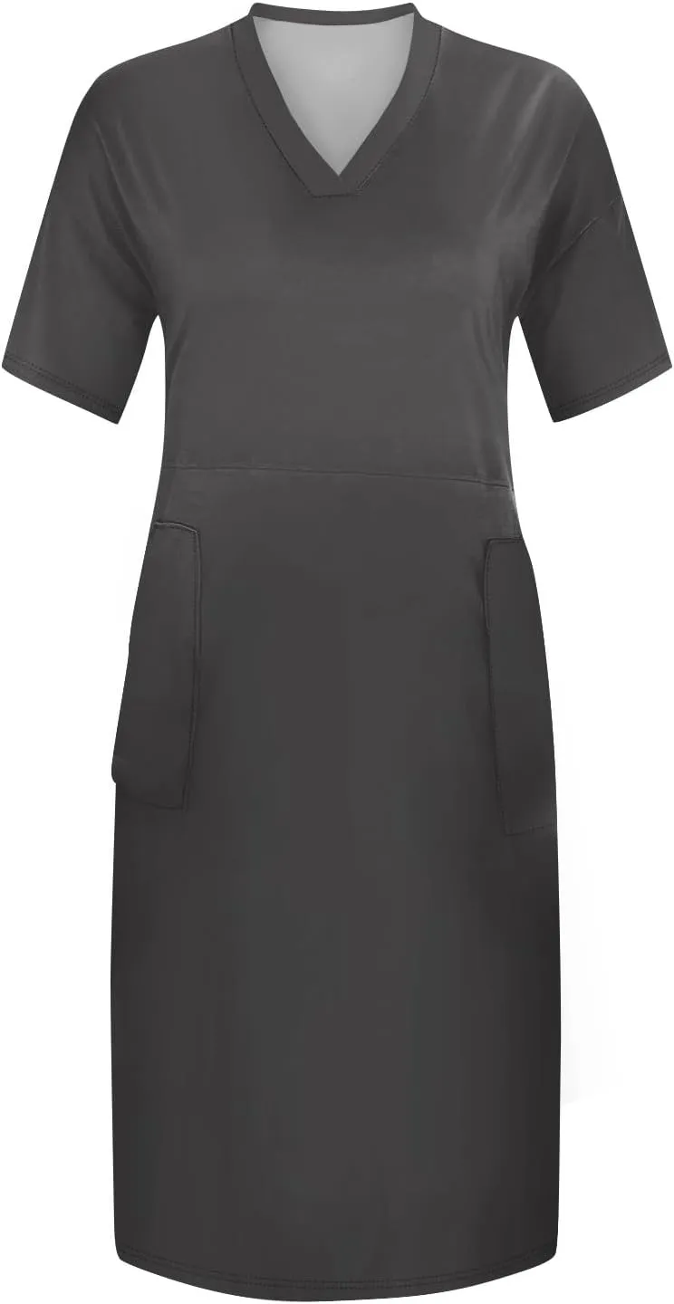 V Neck Dress for Women Plus Size Casual Short Sleeve Midi Shift Dresses with Pockets Summer Beach Vacation Comfy Dress