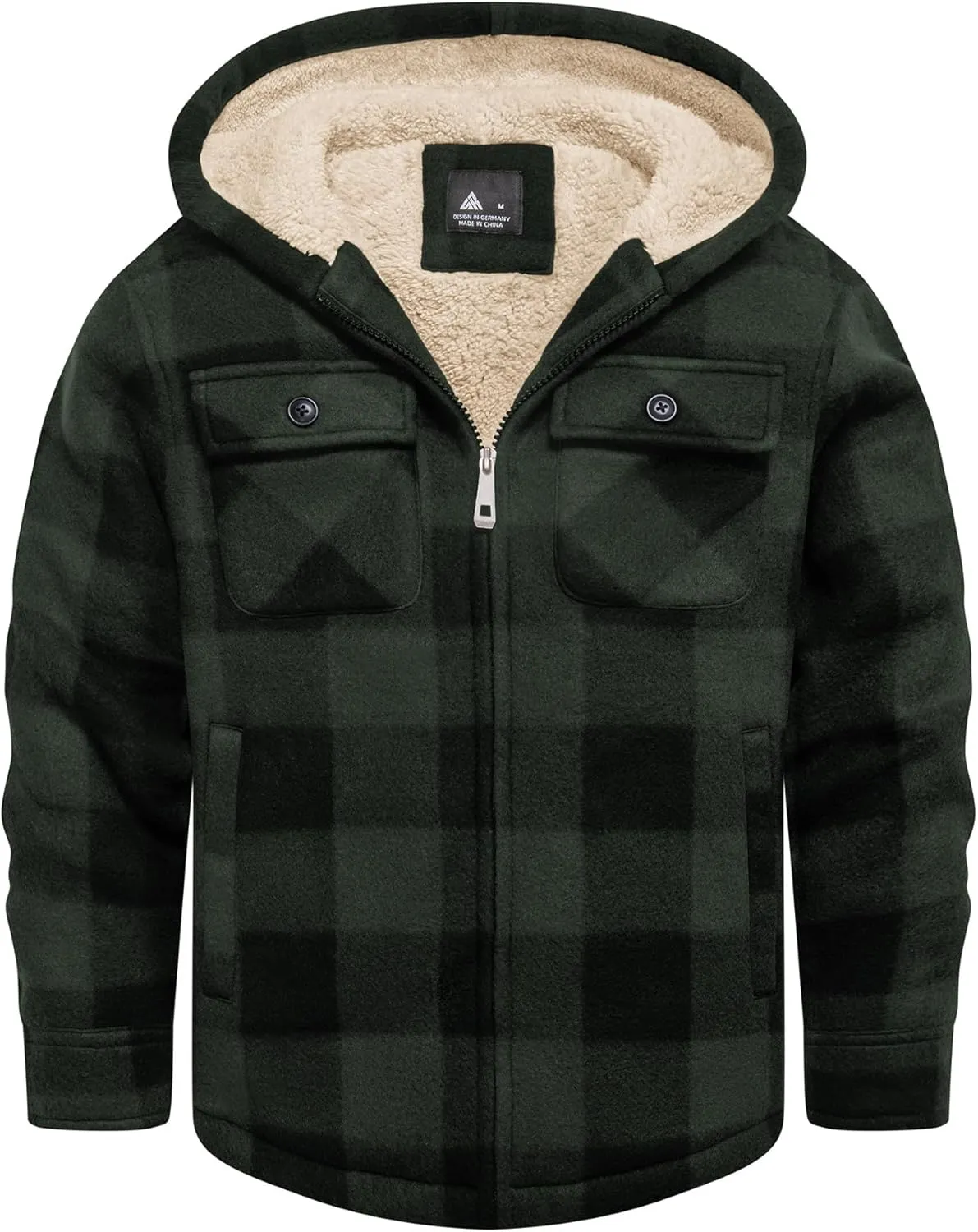 V VALANCH Boys Flannel Jacket Hooded Fleece Lined Zip-up Hoodies Plaid Coat for Kids